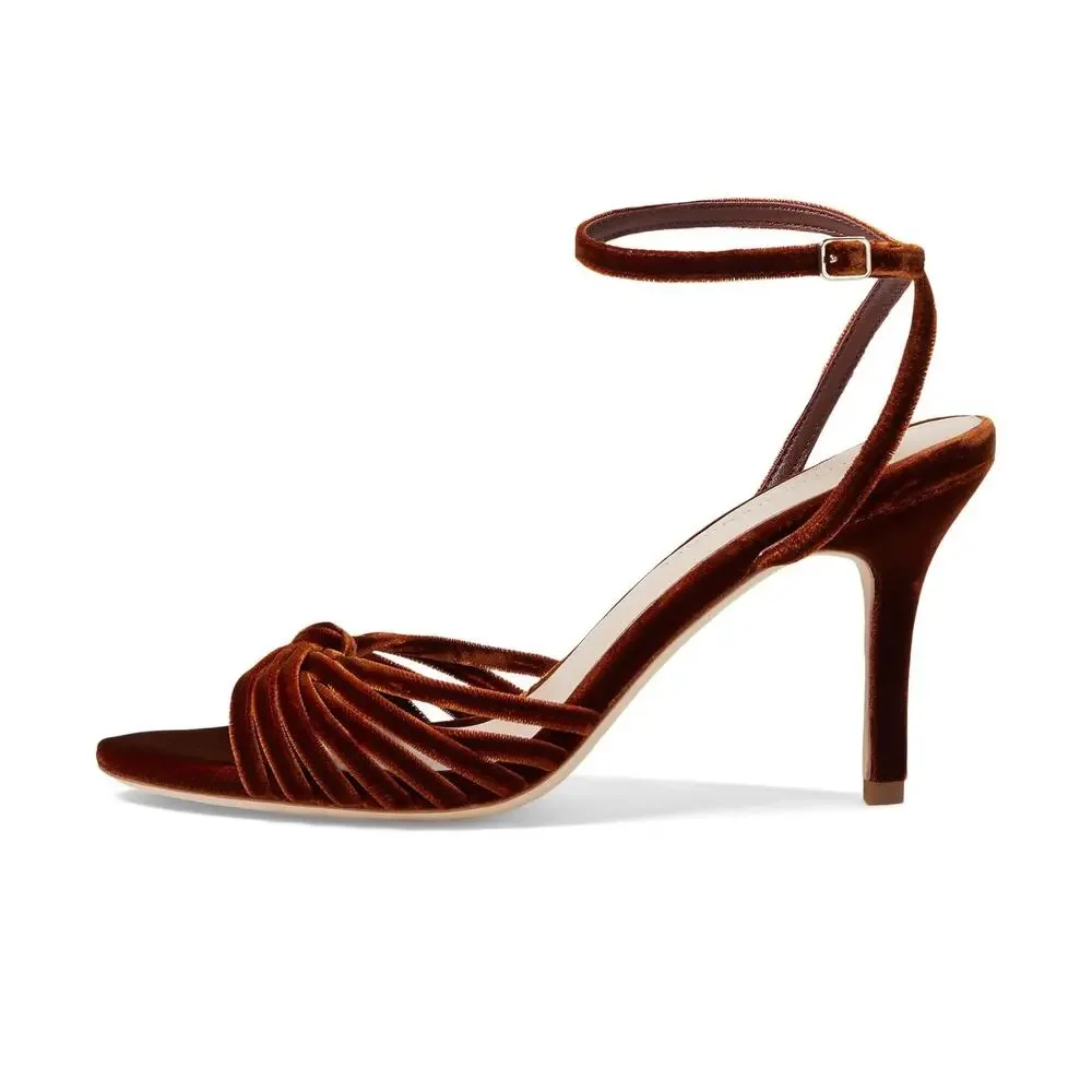LOEFFLER RANDALL ADA LEATHER KNOT HIGH HEEL SANDAL WITH ANKLE STRAP SIENNA 9 B